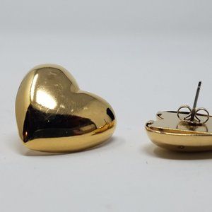 Heart Earrings Gold Tone Pierced Post Mothers Day Gift